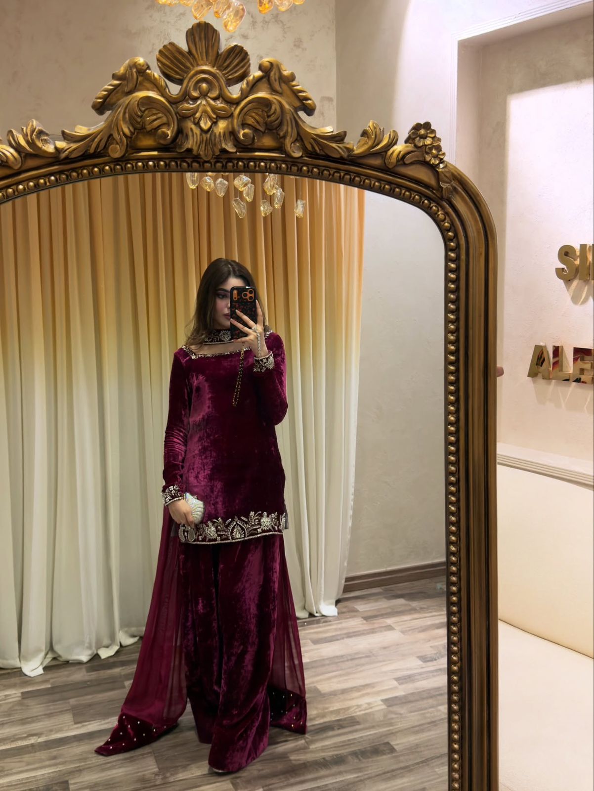 Wine Viscose Velvet Sequence Work Salwar Suit - Image 4