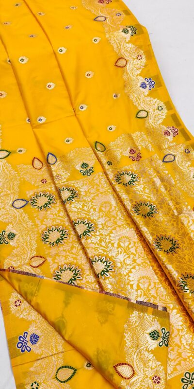 Yellow Banarasi Lace Work Gold Zari Border Saree