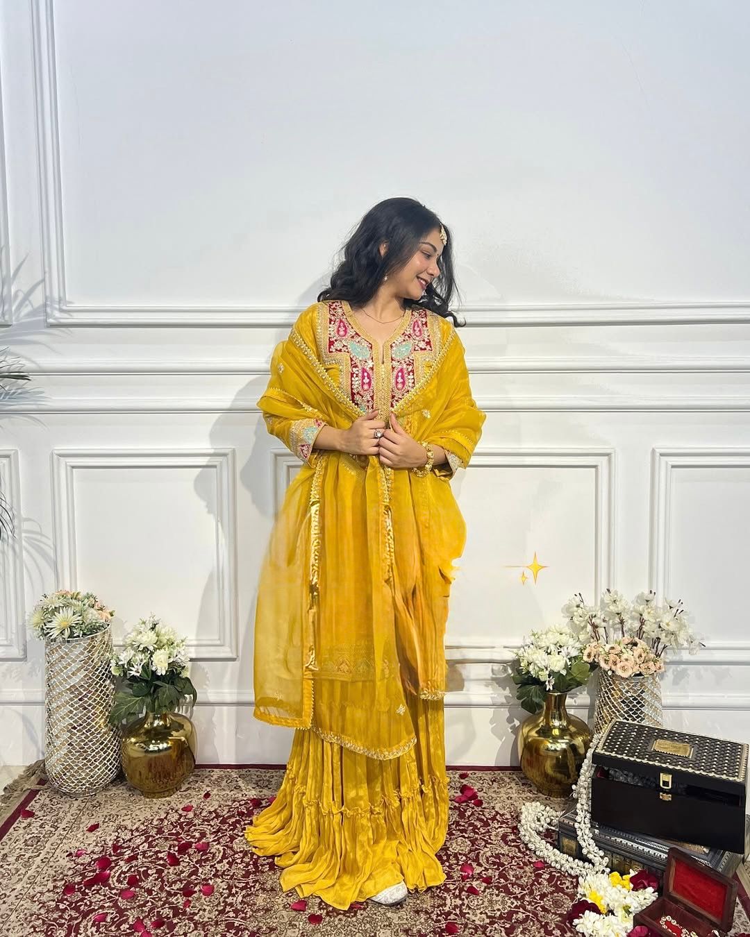 Yellow Chinon Silk With Lace Work Salwar Suit