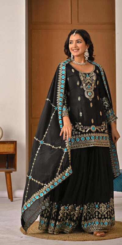 ND 5057 Black NC Vichitra Silk Salwar Suit with Embroidery Work. Special Price ₹2599. Delivery 4-6 Working Days. Shop now. | Jump Suits, Salwar suit, Casual Suits, Creative suits, Designer Suits, Palazzo Suits, Party Wear Suits, Patiala Suits, Straight Suits