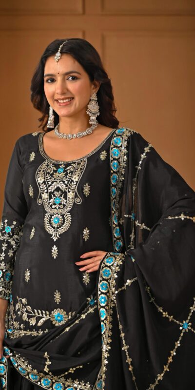 ND 5057 Black NC Vichitra Silk Salwar Suit with Embroidery Work. Special Price ₹2599. Delivery 4-6 Working Days. Shop now. | Jump Suits, Salwar suit, Casual Suits, Creative suits, Designer Suits, Palazzo Suits, Party Wear Suits, Patiala Suits, Straight Suits