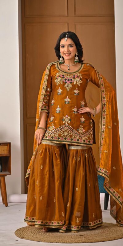 ND 5056 Brown Fandy Silk Salwar Suit with Embroidery Work. Wedding, Party, Festive, Events Now at just ₹2649. Delivery 4-6 Working Days. Shop now. | Jump Suits, Salwar suit, Casual Suits, Creative suits, Designer Suits, Palazzo Suits, Party Wear Suits, Patiala Suits, Straight Suits