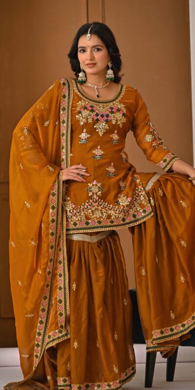 ND 5056 Brown Fandy Silk Salwar Suit with Embroidery Work. Wedding, Party, Festive, Events Now at just ₹2649. Delivery 4-6 Working Days. Shop now. | Jump Suits, Salwar suit, Casual Suits, Creative suits, Designer Suits, Palazzo Suits, Party Wear Suits, Patiala Suits, Straight Suits