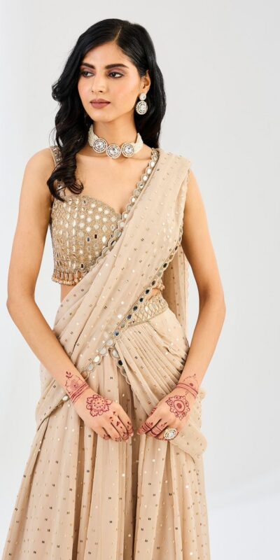 BD 1821 Chiku in Faux Georgette Mirror Work Saree . Wedding, Party, Festive, Events, Grab it for ₹2499. Delivery 4-6 Working Days. Shop now. | Sarees, Bollywood Sarees, Creative Sarees, Designer Sarees, Embroidered Sarees, Ethnic Saree, Modern Digital sarees, Party Wear Sarees