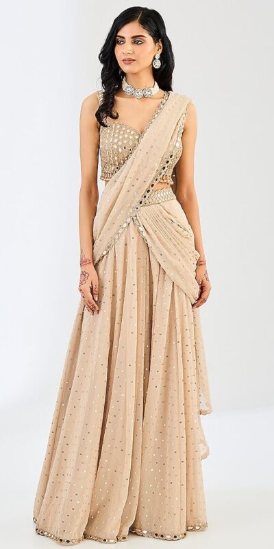 BD 1821 Chiku in Faux Georgette Mirror Work Saree . Wedding, Party, Festive, Events, Grab it for ₹2499. Delivery 4-6 Working Days. Shop now. | Sarees, Bollywood Sarees, Creative Sarees, Designer Sarees, Embroidered Sarees, Ethnic Saree, Modern Digital sarees, Party Wear Sarees