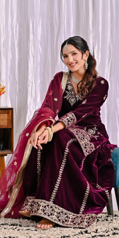 ND 5052 Maroon Viscous Velvet Salwar Suit Perfect for Wedding, Party, Reception, Eid, Temple Visit – . Introductory Price ₹2149. Delivery 4-6 Working | Jump Suits, Salwar suit, Casual Suits, Creative suits, Designer Suits, Palazzo Suits, Party Wear Suits, Patiala Suits, Straight Suits