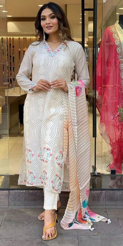 DC G21 White in Maslin Digital Print Salwar Suit . Wedding, Party, Festive, Events, Introductory Price ₹1699. Delivery 4-6 Working Days. Shop now. | Jump Suits, Salwar suit, Casual Suits, Creative suits, Designer Suits, Palazzo Suits, Party Wear Suits, Patiala Suits, Straight Suits