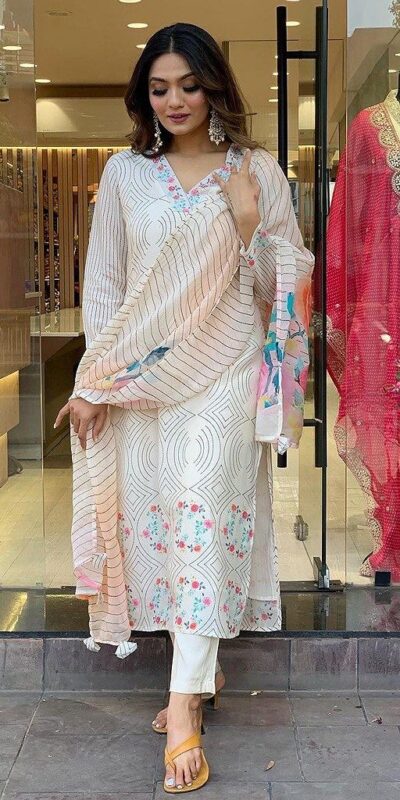 DC G21 White in Maslin Digital Print Salwar Suit . Wedding, Party, Festive, Events, Introductory Price ₹1699. Delivery 4-6 Working Days. Shop now. | Jump Suits, Salwar suit, Casual Suits, Creative suits, Designer Suits, Palazzo Suits, Party Wear Suits, Patiala Suits, Straight Suits