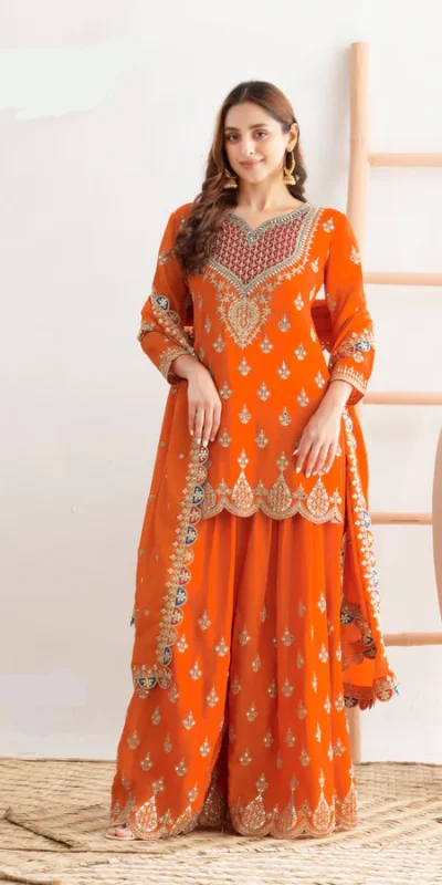 WW G 6000 Orange Viscous Chinon Salwar Suit with Lace Work & Embroidery Work. Exclusive Offer βΉ2499. Delivery 4-6 Working Days. Shop now. | Jump Suits, Salwar suit, Casual Suits, Creative suits, Designer Suits, Palazzo Suits, Party Wear Suits, Patiala Suits, Straight Suits