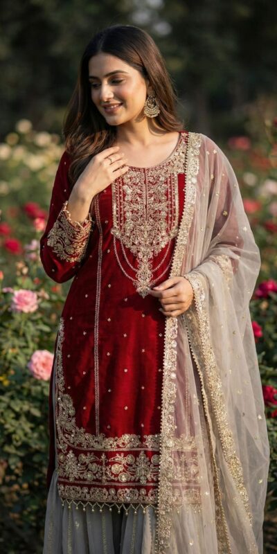 SR 1706 Maroon Faux Georgette Gown Perfect for Wedding, Party, Makar Sankranti, Karwa Chauth, Ethnic Day – . Now at just ₹1949. Delivery 4-6 Working D | Jump Suits, Salwar suit, Casual Suits, Creative suits, Designer Suits, Palazzo Suits, Party Wear Suits, Patiala Suits, Straight Suits