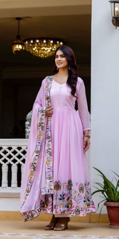RR 41 Pink Faux Georgette Gown Perfect for Wedding, Party, Makar Sankranti, Karwa Chauth, Ethnic Day – . Now at just ₹2599. Delivery 4-6 Working D | Gowns, Bollywood Gowns, Creative Gowns, Designer Gowns, Embroidered Gowns, Party Wear Gowns