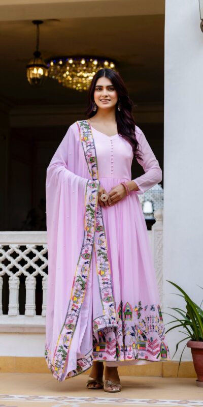 RR 41 Pink Faux Georgette Gown Perfect for Wedding, Party, Makar Sankranti, Karwa Chauth, Ethnic Day – . Now at just ₹2599. Delivery 4-6 Working D | Gowns, Bollywood Gowns, Creative Gowns, Designer Gowns, Embroidered Gowns, Party Wear Gowns