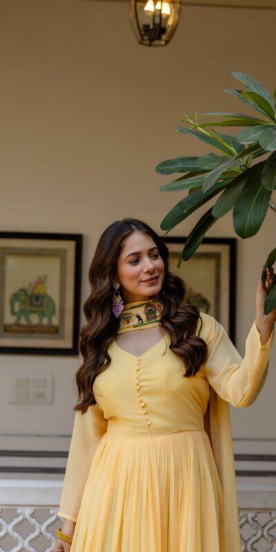 RR 41 Yellow Faux Georgette Gown Perfect for Wedding, Party, Makar Sankranti, Karwa Chauth, Ethnic Day – . Now at just ₹2599. Delivery 4-6 Working D | Gowns, Bollywood Gowns, Creative Gowns, Designer Gowns, Embroidered Gowns, Party Wear Gowns