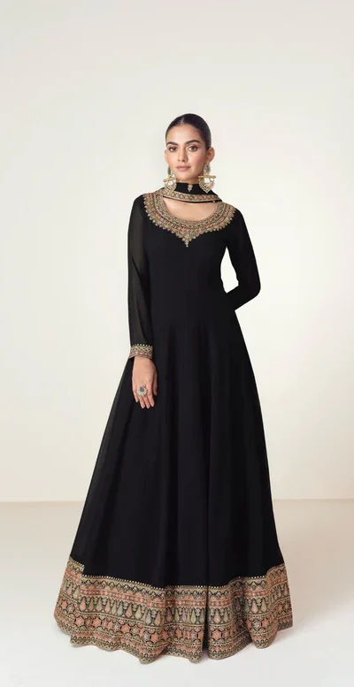 Black Blooming Georgette Embroidery Work Salwar Suit