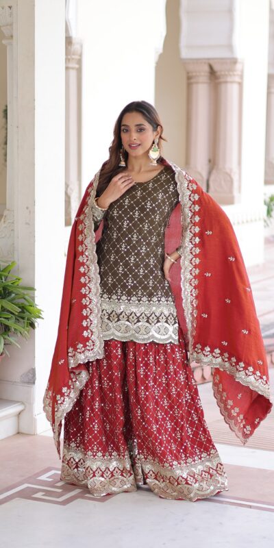 KA 1226 Brown Vichitra Silk Salwar Suit with Zari Work & Embroidery Work. Introductory Price ₹2649. Delivery 4-6 Working Days. Shop now. | Jump Suits, Salwar suit, Casual Suits, Creative suits, Designer Suits, Palazzo Suits, Party Wear Suits, Patiala Suits, Straight Suits