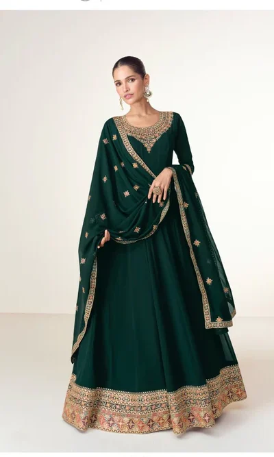Green Blooming Georgette Embroidery Work Salwar Suit