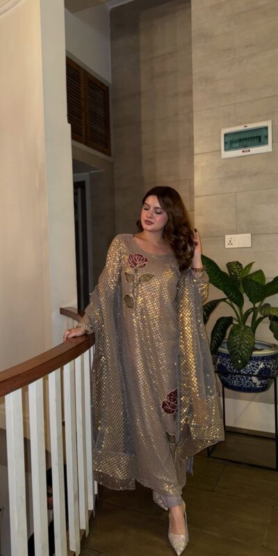 ST 1162 Grey in Faux Georgette Sequins Work & Embroidery Work Salwar Suit . Get it for ₹1999. Delivery 4-6 Working Days. Shop now. | Jump Suits, Salwar suit, Casual Suits, Creative suits, Designer Suits, Palazzo Suits, Party Wear Suits, Patiala Suits, Straight Suits