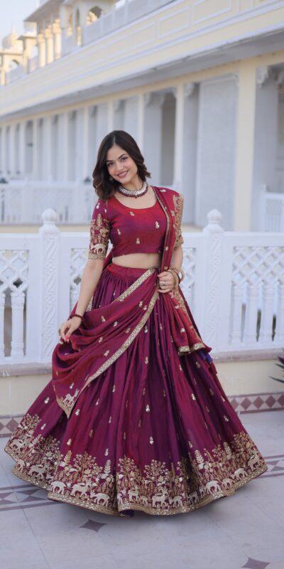 KA 5067 Maroon in Fendi Silk Embroidery Work & Zari Work Lehenga Choli . Affordable Price ₹3049. Delivery 4-6 Working Days. Shop now. | Lehenga, Bollywood Lehenga, Creative Lehenga, Designer Lehenga, Embroidered Lehenga, Party Wear Lehenga