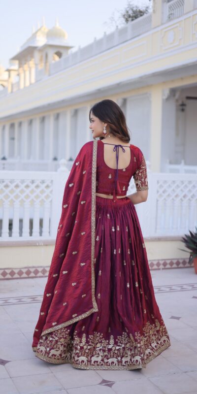 KA 5067 Maroon in Fendi Silk Embroidery Work & Zari Work Lehenga Choli . Affordable Price ₹3049. Delivery 4-6 Working Days. Shop now. | Lehenga, Bollywood Lehenga, Creative Lehenga, Designer Lehenga, Embroidered Lehenga, Party Wear Lehenga