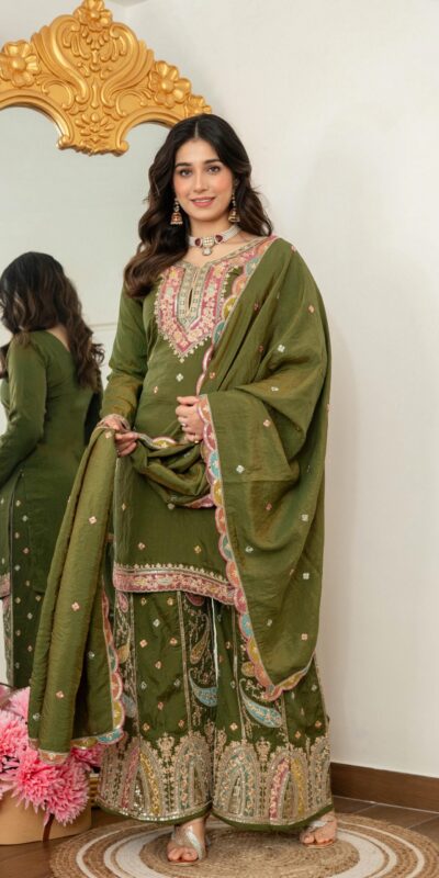 WW 6007 Mehendi Vichitra Silk Salwar Suit with Embroidery Work. Wedding, Party, Festive, Events, Grab it for ₹2599. Delivery 4-6 Working Days. Shop now. | Jump Suits, Salwar suit, Casual Suits, Creative suits, Designer Suits, Palazzo Suits, Party Wear Suits, Patiala Suits, Straight Suits