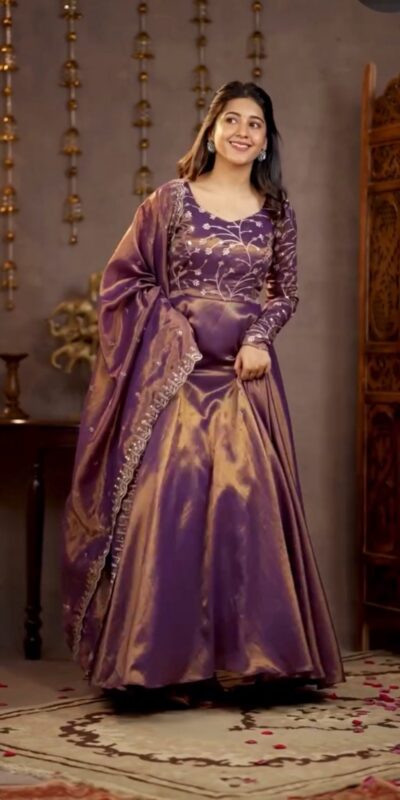 MD 3078 Purple Color Cosmos Silk Anarkali Suit with Embroidery Work. Now at just ₹2399. Delivery 4-6 Working Days. Shop now. | Anarkali Suits, Bollywood Anarkali, Creative-Anarkali, Designer Anarkali, Embroidered Anarkali, Party Wear Anarkali