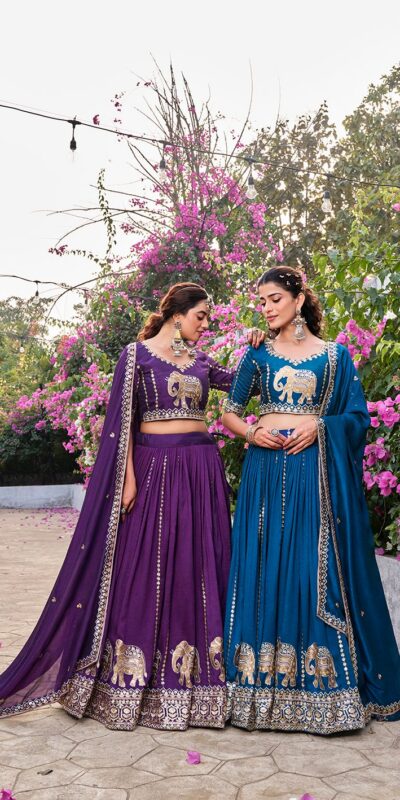 Ram 165 Dark Purple in Color Vichitra Silk Embroidery Work Lehenga Choli . Now at just ₹2599. Delivery 4-6 Working Days. Shop now. | Lehenga, Bollywood Lehenga, Creative Lehenga, Designer Lehenga, Embroidered Lehenga, Party Wear Lehenga