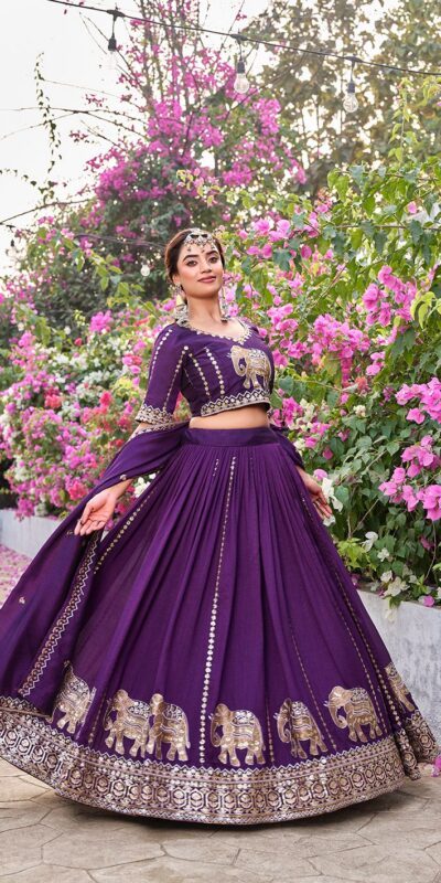 Ram 165 Dark Purple in Color Vichitra Silk Embroidery Work Lehenga Choli . Now at just ₹2599. Delivery 4-6 Working Days. Shop now. | Lehenga, Bollywood Lehenga, Creative Lehenga, Designer Lehenga, Embroidered Lehenga, Party Wear Lehenga
