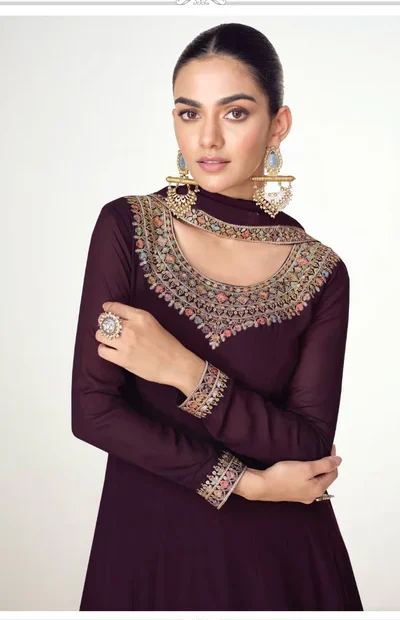 FC 10128 Wine Color Blooming Georgette Embroidery Work Salwar Suit . Introductory Price ₹3449. Delivery 4-6 Working Days. Shop now. | Jump Suits, Salwar suit, Casual Suits, Creative suits, Designer Suits, Palazzo Suits, Party Wear Suits, Patiala Suits, Straight Suits