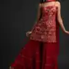 NSR 1301 Red Top : Georgette Work : Heavy Embroidery With Real Mirror Work Sharara : Georgette Wedding, Party, Festive, Events @1849/- | Salwar suit, Casual Suits, Creative suits, Designer Suits, Palazzo Suits, Party Wear Suits, Straight Suits