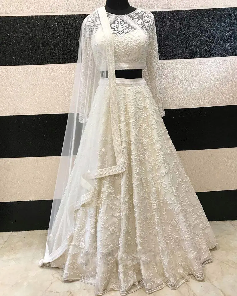 LG 433 White Lehenga : Georgette Blouse : Georgette Work : Embroidery Work Traditional Wear, Festive, Wedding, Events @1999/- | Lehenga, Bollywood Lehenga, Creative Lehenga, Designer Lehenga, Embroidered Lehenga, Party Wear Lehenga