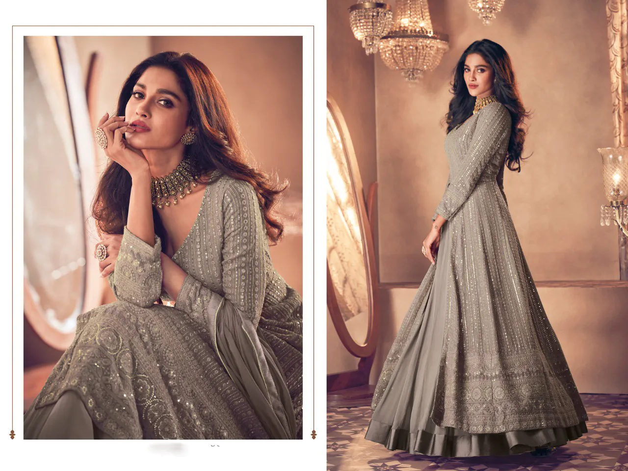 Glamorous Grey Color Heavy Georgette with Santoon And Embroidery Designer Work Suit