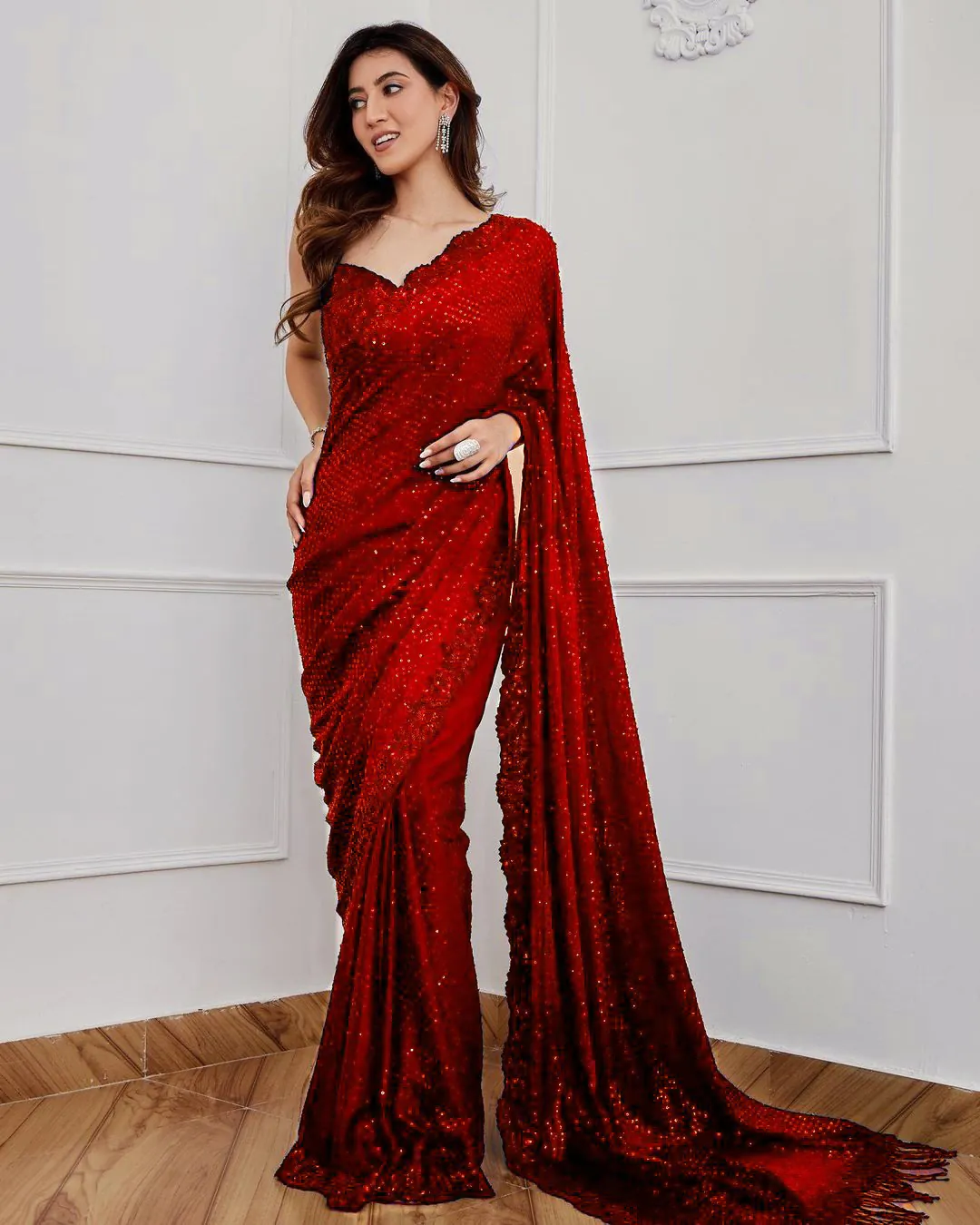DF 3312 Red Color Georgette Embroidery Sequins Work Saree Casual, Party Wear, Wedding, Events Etc Delivery Expected.4-6 Working Days 1899/- | Sarees, Bollywood Sarees, Creative Sarees, Designer Sarees, Embroidered Sarees, Ethnic Saree, Modern Digital sarees, Party Wear Sarees