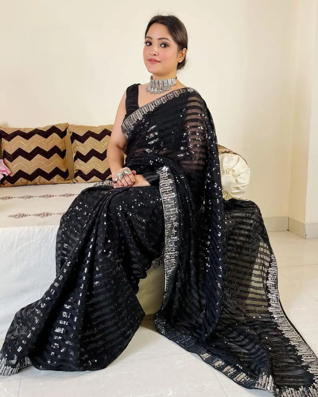 Jr 573 Black Color Georgette Embroidery Sequence Work Sequence lace Saree Party Wear, Wedding, Events Etc. Expected Delivery 4-6 Working Days @1499/- | Sarees, Bollywood Sarees, Creative Sarees, Designer Sarees, Embroidered Sarees, Ethnic Saree, Modern Digital sarees, Party Wear Sarees