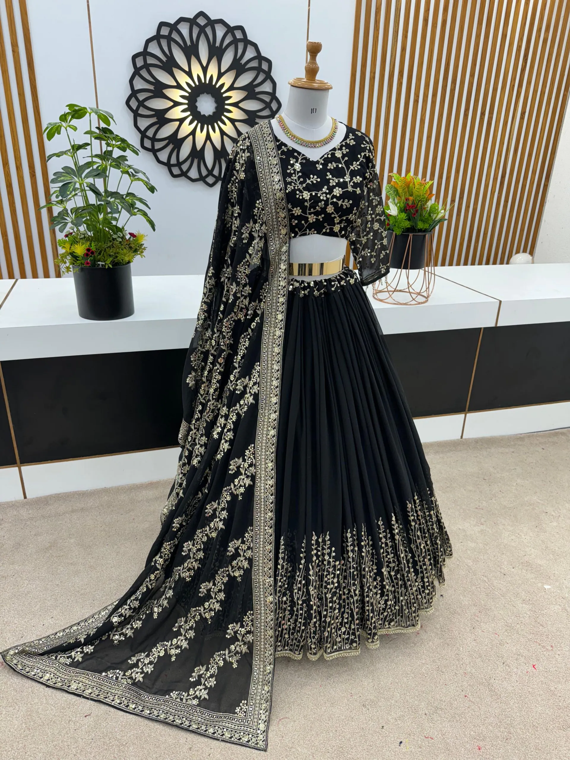 ZF 358 Black Color Faux Georgette With Heavy Embroidery Sequence Work Lehenga Choli Wedding, Party, Events Etc. Expected Delivery 4-6 Working Days 2099/- | Lehenga, Bollywood Lehenga, Creative Lehenga, Designer Lehenga, Embroidered Lehenga, Party Wear Lehenga