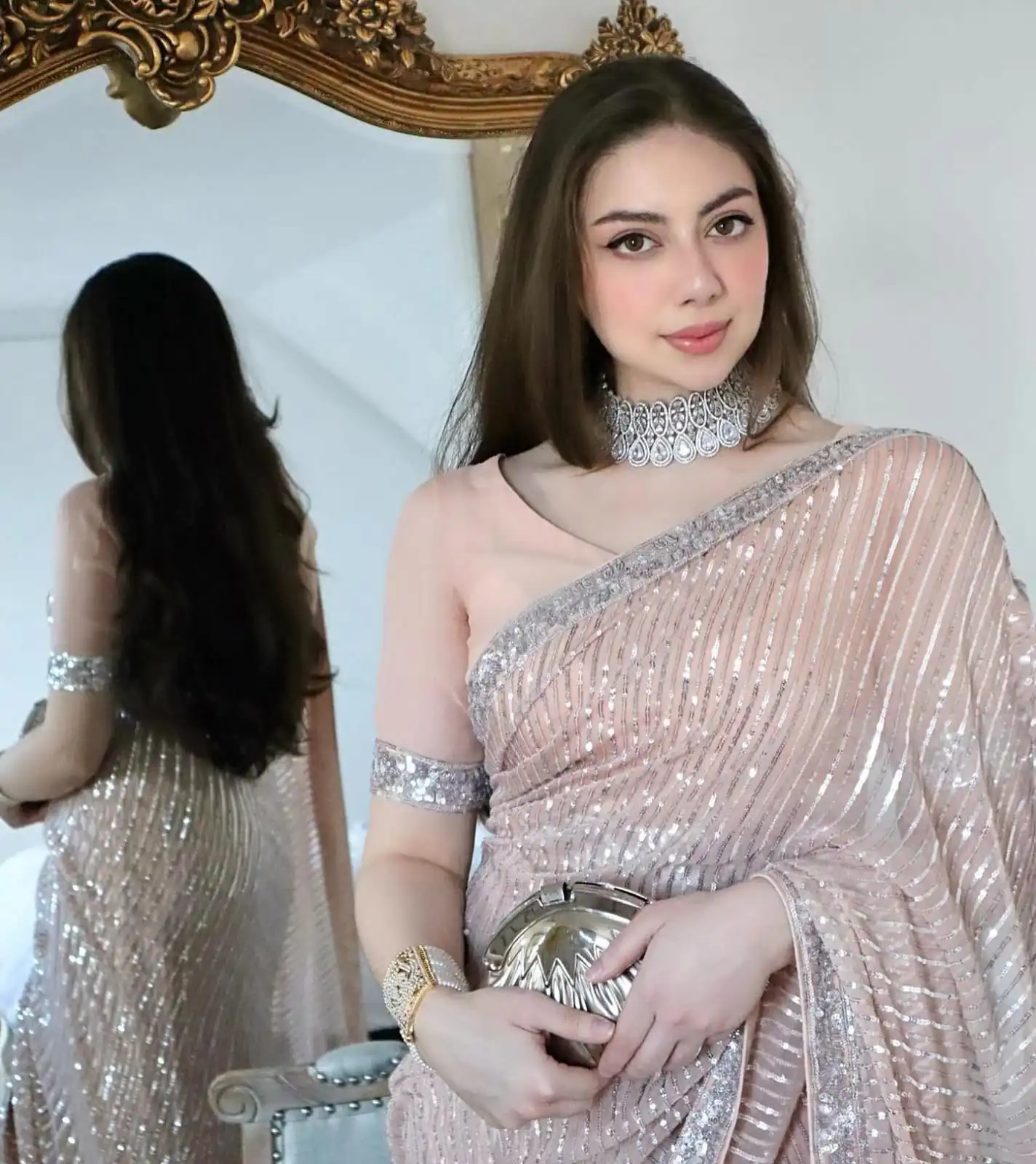 JR 590 Peach Color Georgette Embroidery Sequence work Sequence lace Casual, Wedding, Festive, Events . Expected Delivery  4-6 Working Days @1699/- | Sarees, Bollywood Sarees, Creative Sarees, Designer Sarees, Embroidered Sarees, Ethnic Saree, Modern Digital sarees, Party Wear Sarees