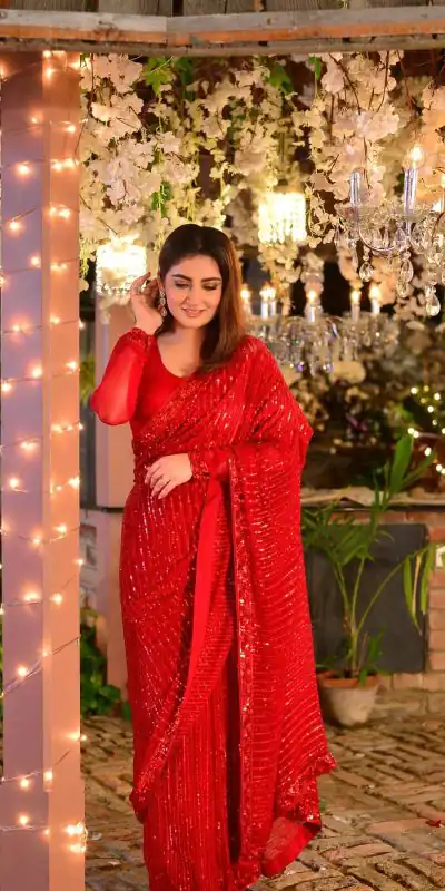 JR 590 Red Color Georgette Embroidery Embroidery Sequence work Sequence lace Casual, Wedding, Festive, Events . Expected Delivery  4-6 Working Days @1699 | Sarees, Bollywood Sarees, Creative Sarees, Designer Sarees, Embroidered Sarees, Ethnic Saree, Modern Digital sarees, Party Wear Sarees