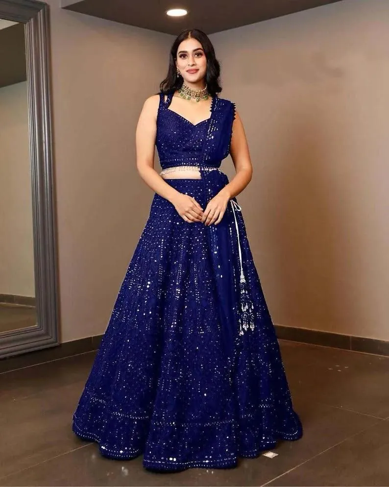 RC 215 Royal Blue Color Heavy Georgette Embroidery Sequins Work lace border Lehenga Choli Casual, Wedding, Party, Festive, Events Etc. 4-6 Working Days 1999 | Lehenga, Bollywood Lehenga, Creative Lehenga, Designer Lehenga, Embroidered Lehenga, Party Wear Lehenga