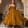 Gorgeous Coffee Heavy Faux Georgette With Fully Flair Salwar Suit