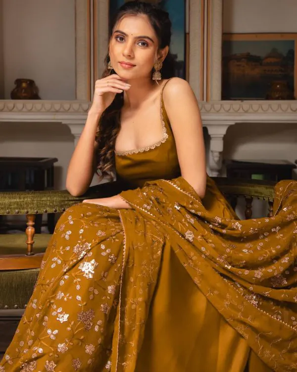 Coffee Heavy Faux Georgette Fully Flair Salwar Suit - Image 3