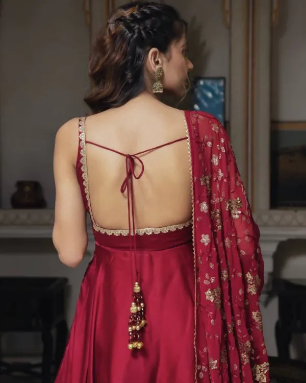 Red Heavy Faux Georgette With Fully Flair Salwar Suit - Image 3