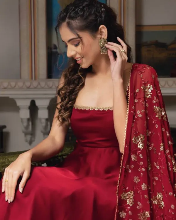 Gorgeous Red Heavy Faux Georgette With Fully Flair Salwar Suit