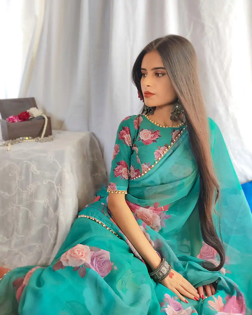 YNF7007 Green Color Georgette Printed with pearl lace border Saree Casual, Party Wear, Wedding, Events Etc. Expected Delivery 4-6 Working Days @1499/- | Sarees, Bollywood Sarees, Creative Sarees, Designer Sarees, Embroidered Sarees, Ethnic Saree, Modern Digital sarees, Party Wear Sarees