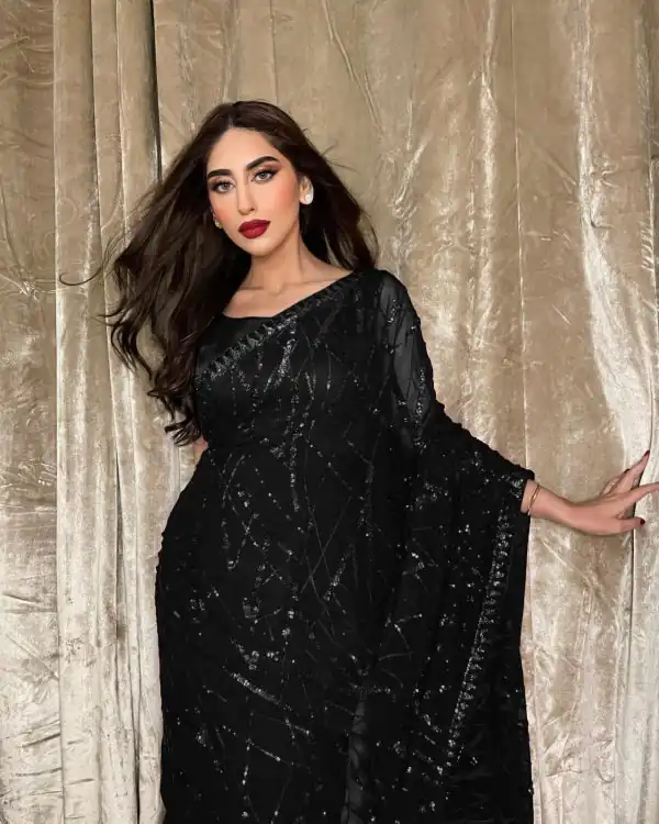 Majestic Black Color Georgette Embroidery Sequence Piping Saree