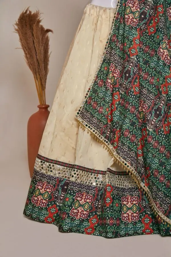 Pretty Cream Jaccard Silk Dori Embroidery Printed Lehenga Choli