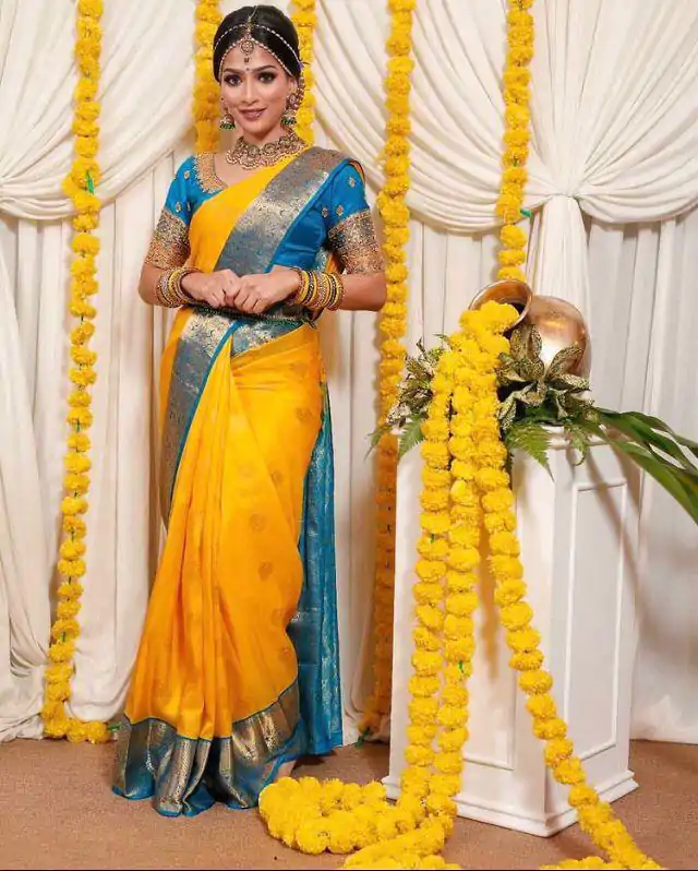 KP 3073 Yellow Color Soft Lichi Silk Jacquard On All Over Saree Casual, Party Wear, Wedding, Events Etc. Expected Delivery 4-6 Working Days @1449/- | Sarees, Bollywood Sarees, Creative Sarees, Designer Sarees, Embroidered Sarees, Ethnic Saree, Modern Digital sarees, Party Wear Sarees