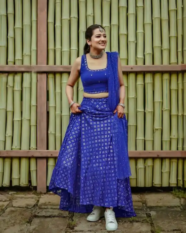 Grand Blue Color Georgette Embroidery Lehenga Choli