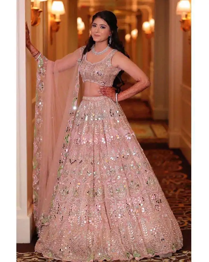 BD 1559 Light Pink Color Soft Butterfly Net Embroidered Lehenga Choli Casual, Wedding, Festive, Events Expected Delivery 4-6 Working Days @3299/- | Lehenga, Bollywood Lehenga, Creative Lehenga, Designer Lehenga, Embroidered Lehenga, Party Wear Lehenga