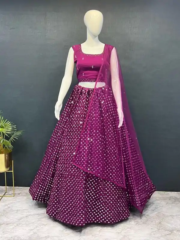 Grand Purple Color Georgette Embroidery Lehenga Choli