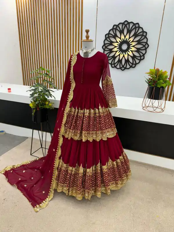 Stunning Red Color Georgette Embroidery Sequence Lehenga Choli