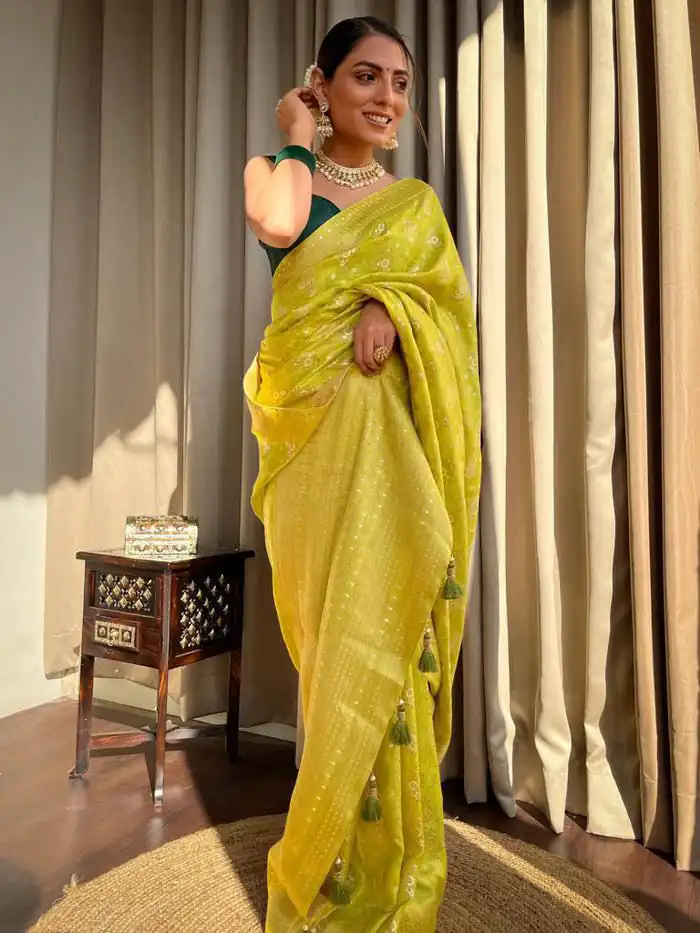 KP 5079 Mustard Color Soft Lichi Silk Jacquard On All Over Saree Casual, Party Wear, Wedding, Events Etc. Expected Delivery 4-6 Working Days @1449/- | Sarees, Bollywood Sarees, Creative Sarees, Designer Sarees, Embroidered Sarees, Ethnic Saree, Modern Digital sarees, Party Wear Sarees
